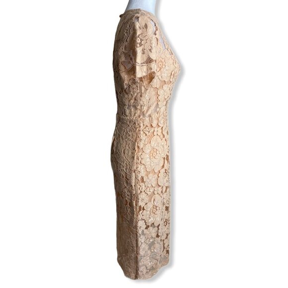 NSR Lace Short Sleeve Sheath Midi Dress in Beige Womens Sz Small $115 - Picture 6 of 7